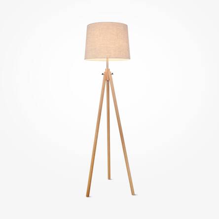 Maytoni Calvin Z177-FL-01-BR lampa podłogowa statyw z naturalnego drewna abażur tkanina podstawa metalowa chrom 1xE27 60W 51 cm