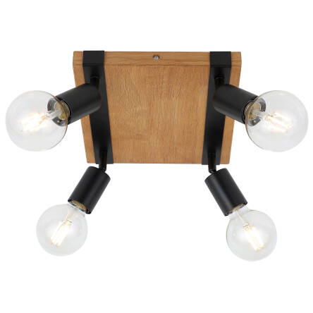 Italux Molini SPL-2079-4 lampa natynkowa sufitowa retro drewno, czarna 4xE27 40W 24 cm, IP20
