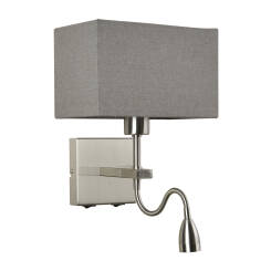 Italux Norte WL-1122-2-BL-SN-RC-GR kinkiet lampa ścienna nowoczesny stal nikiel abażur tkanina prostokąt szary E27 60W LED 3W 3000K IP20 29cm