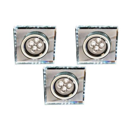 Candellux SS-22 CH/TR+WH oprawa do wbudowania zestaw trzech opraw GU10 50W+LED SMD 230V BIAŁY 2,1W chrom kwadratowa szkło transparentne 9cm