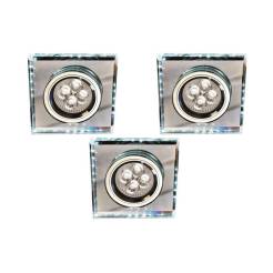 Candellux SS-22 CH/TR+WH oprawa do wbudowania zestaw trzech opraw GU10 50W+LED SMD 230V BIAŁY 2,1W chrom kwadratowa szkło transparentne 9cm