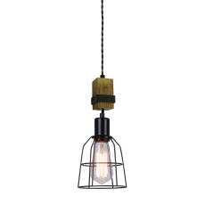 Italux Ponte PND-4290-1-L lampa wisząca retro klosz metal czarny drewno E27 1x60W IP20 14cm 