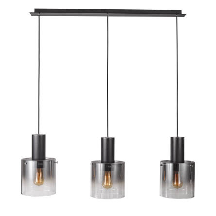 Italux Javier MD17076-3B BK lampa wisząca nowoczesna metalowa czarny klosz szkło dymny E27 3x60W IP20 90cm