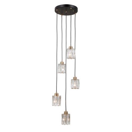 Italux Torno PND-40813-5R-BK-HBR lampa wisząca E14 pięć kloszy z kryształkami 32 cm