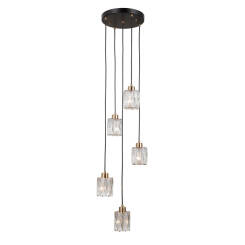 Italux Torno PND-40813-5R-BK-HBR lampa wisząca E14 pięć kloszy z kryształkami 32 cm