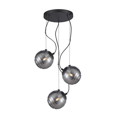 Italux Perona  PND-92389-3A-BK lampa wisząca klasyczna metalowa czarny klosz szkło grafitowe G9 3x40W IP20 34,5 cm