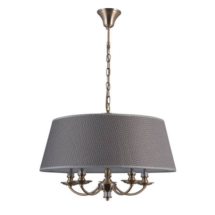 Italux Zanobi PND-43272-5A lampa wisząca stal szkło tkanina brąz antyczny klosz szary E14 5x40W IP20 60cm