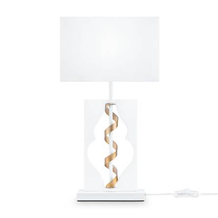 Maytoni Intreccio ARM010-11-W lampa stołowa metalowa rama biała ze złotym abażur biała tkanina 1xE14 40W 26 cm