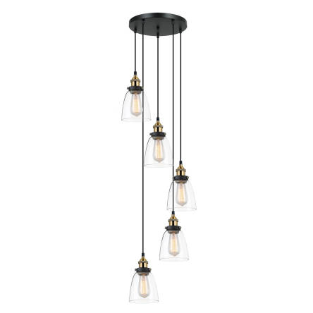 Italux Francis MDM-2563/5 GD+CL lampa wisząca retro stal czarny złoty klosze szkło przezroczysty E27 5x40W 39,5cm IP20 