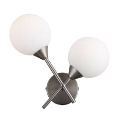 Italux Evora  WL-55342-2-SN kinkiet, nikiel satynowy, klosz szkło kula biały IP20 G9 2x5W