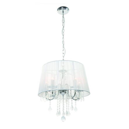 Light Prestige Mona 5 LP-5005/5P srebrna lampa wisząca metalowa abażur tkanina kryształki 5x40W E14 45cm