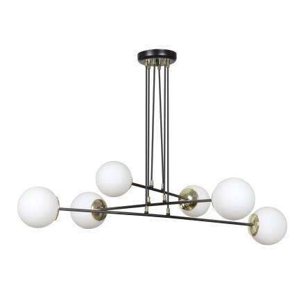 Emibig OGNIS 6 BLACK 966/6 lampa wisząca nowoczesna regulowana czarna złote elementy szklane klosze 6x40W E14 90cm