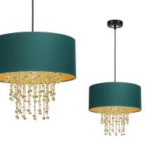 Milagro ALMERIA GREEN/GOLD MLP6451 lampa wisząca abażur zielony kryształowe sznurki 1x60W E27 35cm