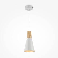 Maytoni Bicones P359-PL-140-W lampa wisząca biała klosz metalowy element drewna 1xE27 60W 14cm