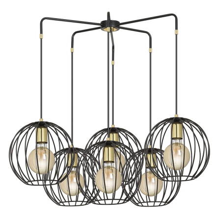 Emibig ALBIO 6 BLACK 144/6 lampa wisząca loftowa druciaki regulowana metalowa złoto czarna sześć źródeł światła 6x60W E27 75cm