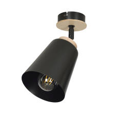 Emibig ATLAS 1 BLACK 725/1 plafon lampa sufitowa metalowa ruchome regulowany klosz czarny drewniane elementy 1x60W E27 15cm