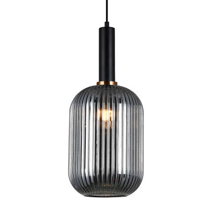 Italux Antiola PND-5588-1L-BK+SG lampa wisząca nowoczesna czarna szklany klosz dymiony 1x40W E27 20cm