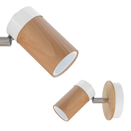 Milagro MLP9007 BARON WHITE kinkiet lampa ścienna metal / drewno oprawa walec 1xGU10 15cm