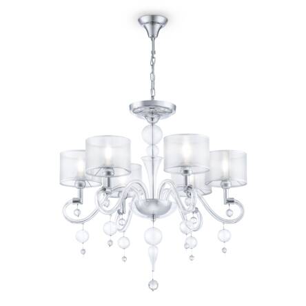 Maytoni Bubble Dreams MOD603-06-N lampa wisząca rama metalowa chrom abażur tkanina biała kryształki 6xE14 40W 71cm